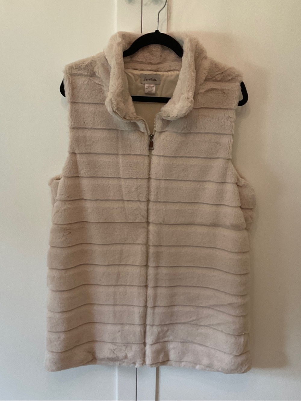 Le Moda Plush Faux Fur Vest in Light Beige